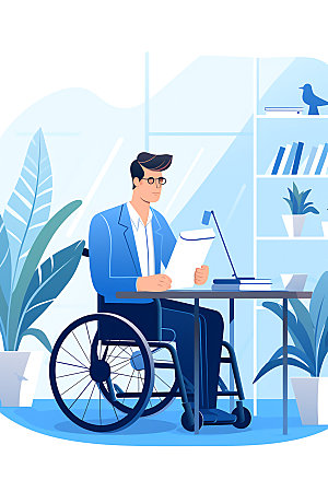 残疾人公益轮椅扁平风插画