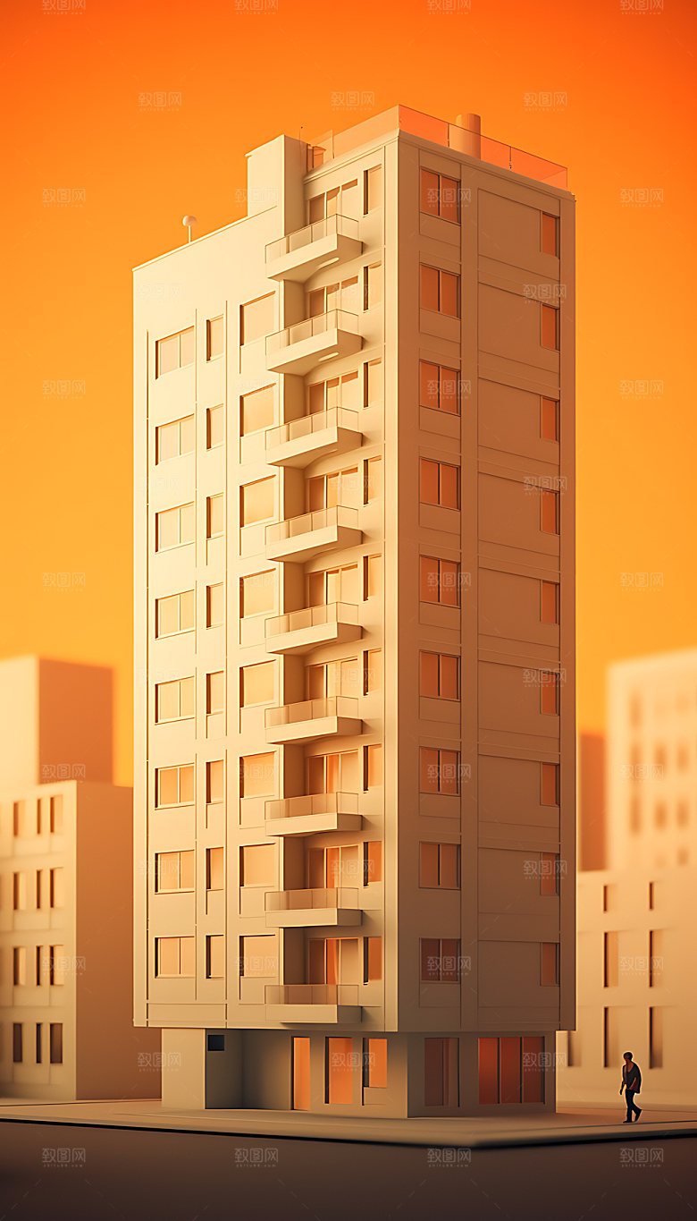 扁平风建筑简约现代插画