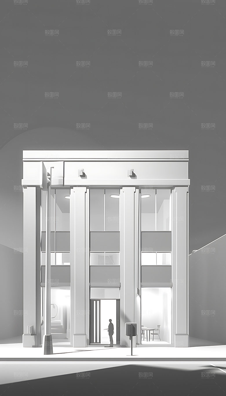 扁平风建筑现代城市插画