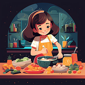 厨师平面美食制作插画