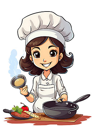厨师烹饪平面插画