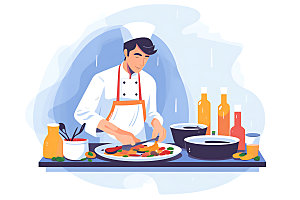 厨师烹饪美食制作插画