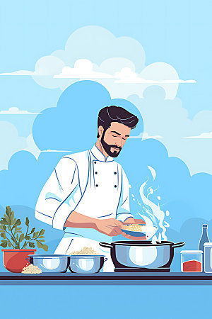 厨师烹调烹饪插画