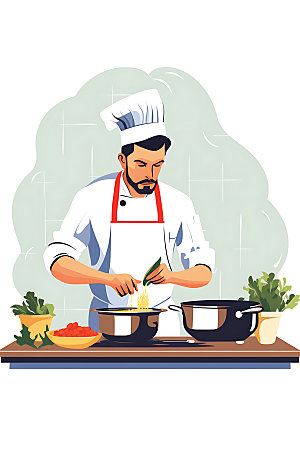 厨师厨房烹饪扁平风插画