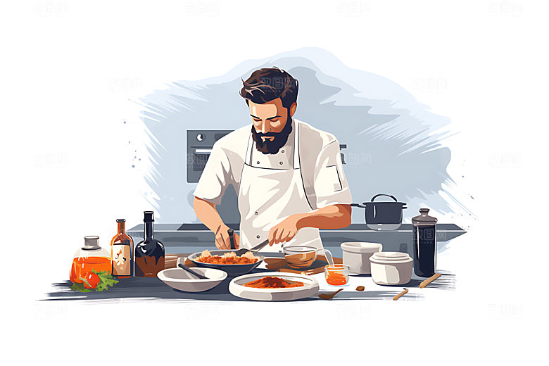 厨师烹调大厨扁平风插画