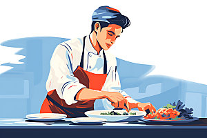 厨师烹饪餐饮扁平风插画