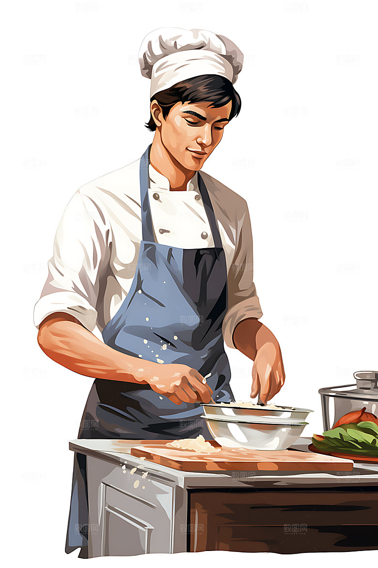 厨师大厨美食制作扁平风插画