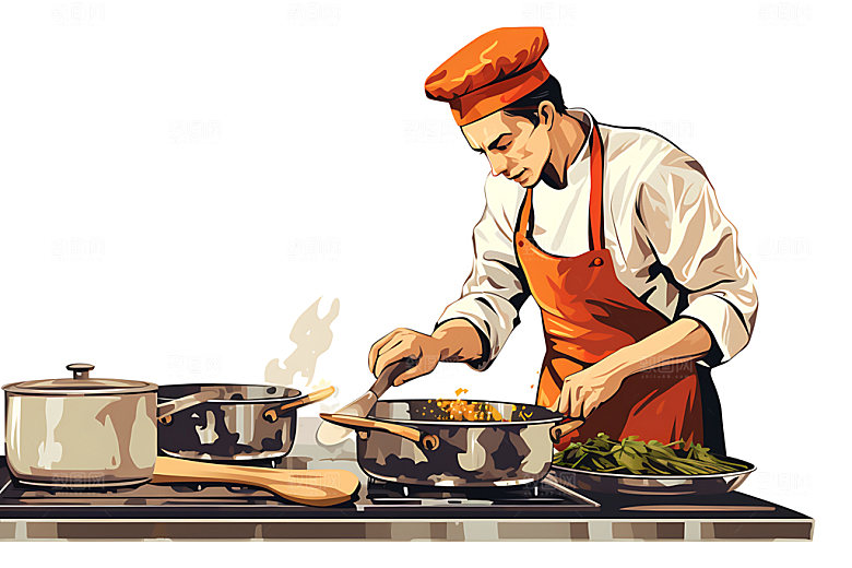 厨师大厨烹调扁平风插画