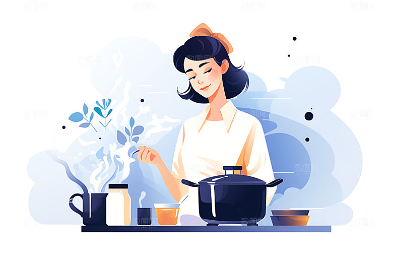 厨师烹饪烹调扁平风插画