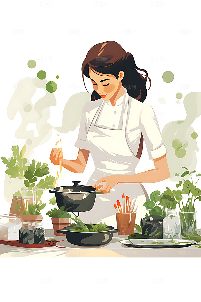 厨师大厨烹调扁平风插画