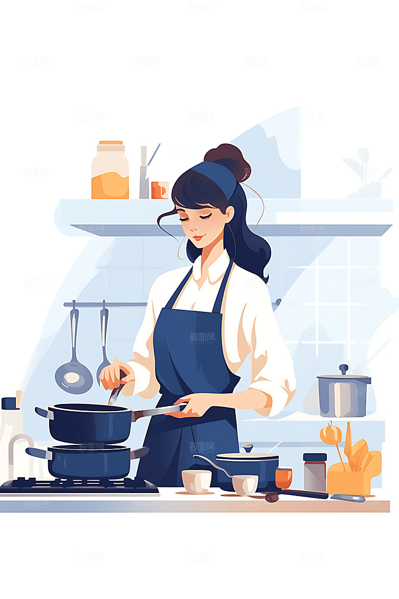 厨师烹饪大厨扁平风插画