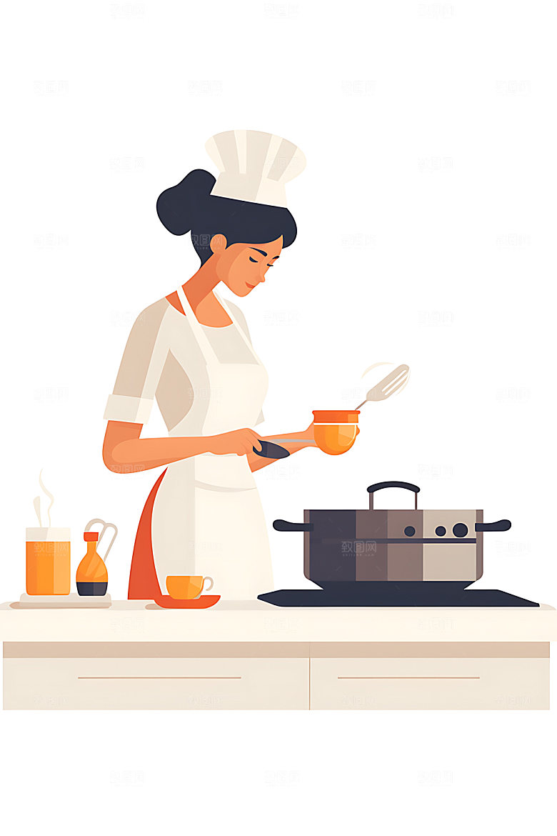 厨师厨房美食制作扁平风插画
