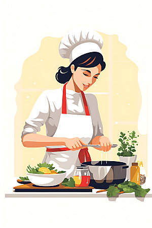 厨师餐饮厨房扁平风插画