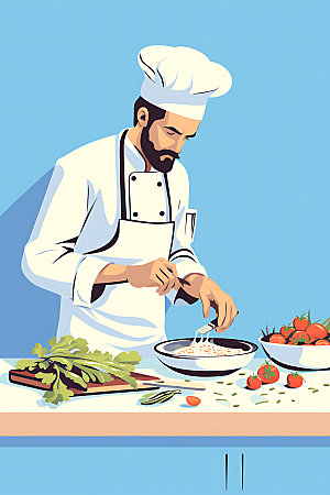 厨师厨房餐饮扁平风插画