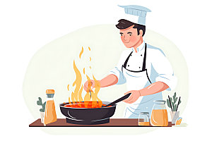 厨师烹饪大厨扁平风插画