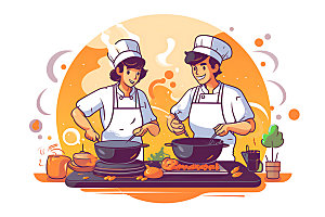 厨师烹饪烹调扁平风插画