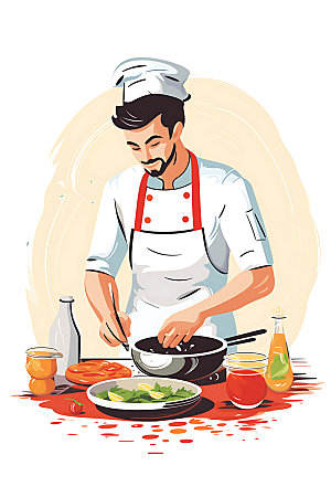 厨师美食制作餐饮扁平风插画