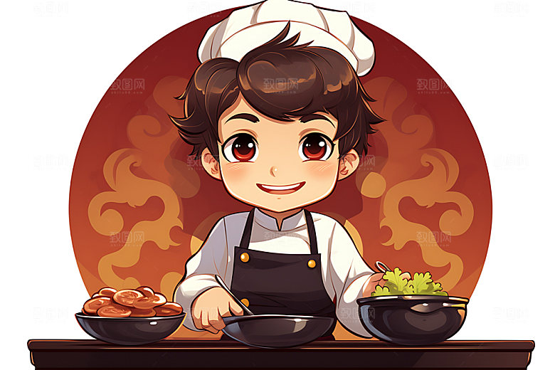 厨师大厨餐饮扁平风插画