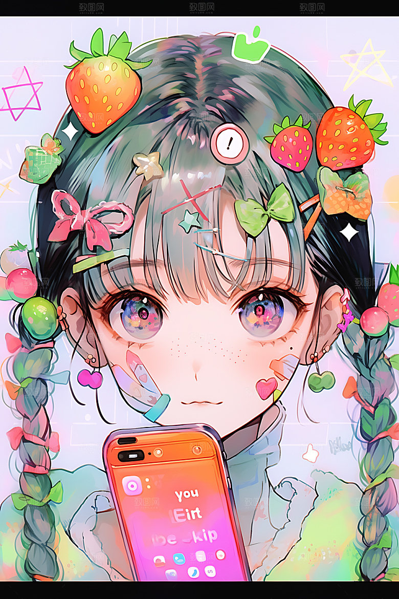 多巴胺女孩卡通水彩插画