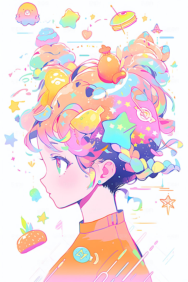多巴胺女孩可爱扁平风插画