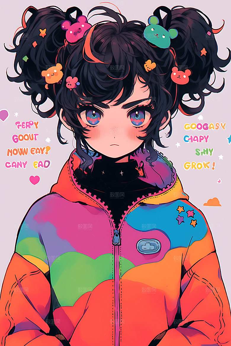 多巴胺女孩甜美彩色插画