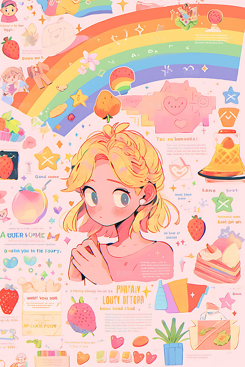 多巴胺女孩卡通清新插画