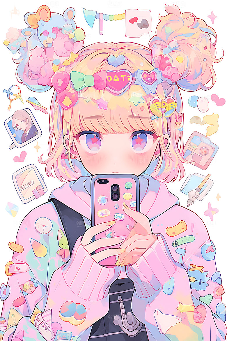 多巴胺女孩清新彩色插画