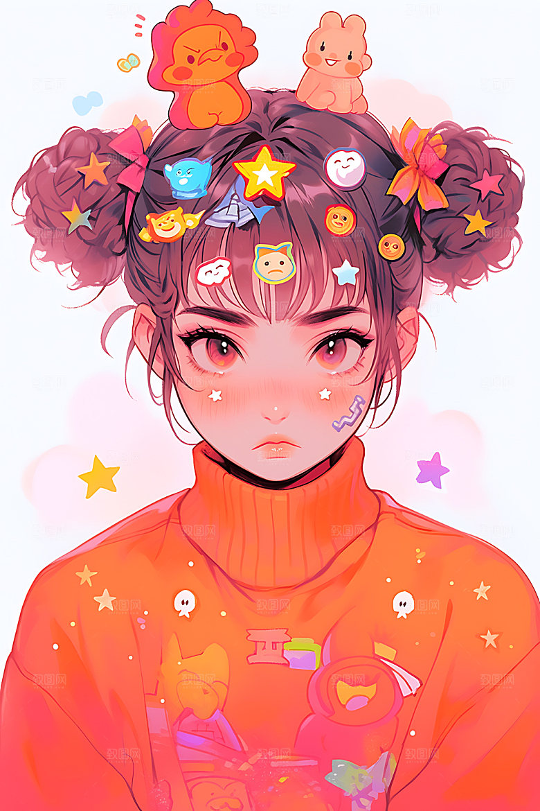 多巴胺女孩水彩可爱插画