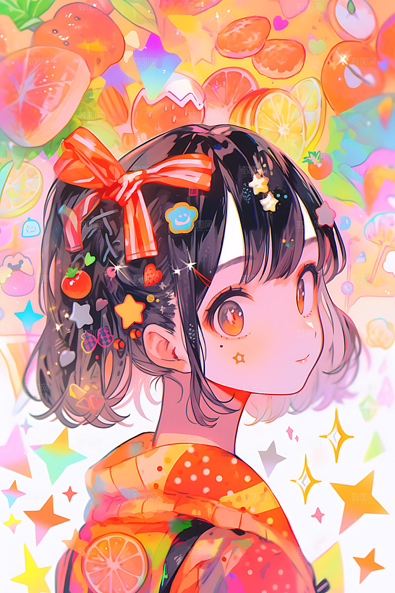 多巴胺女孩彩色水彩插画