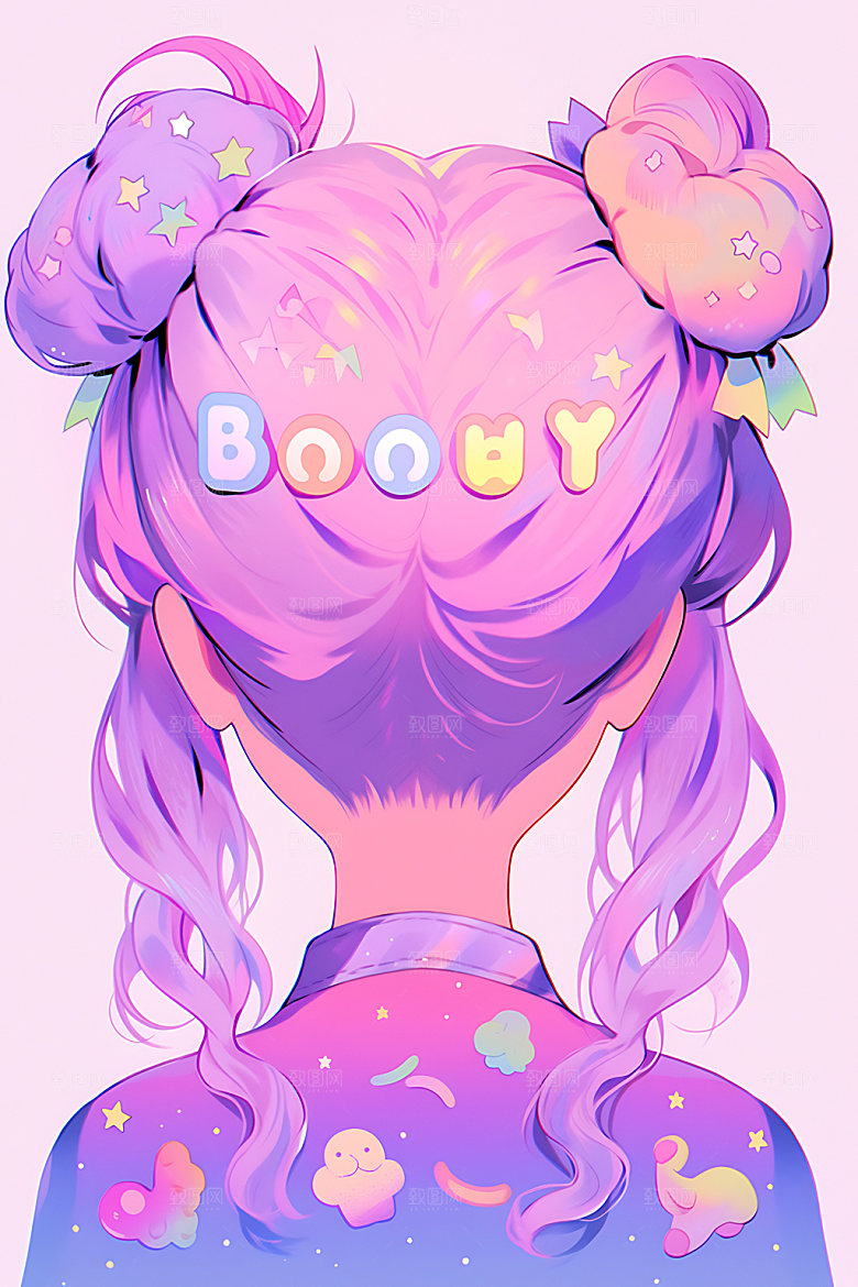 多巴胺女孩清新彩色插画