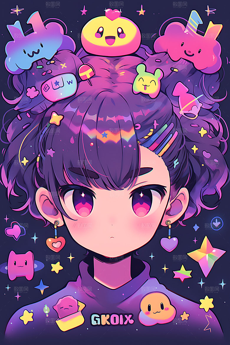 多巴胺女孩手绘水彩插画