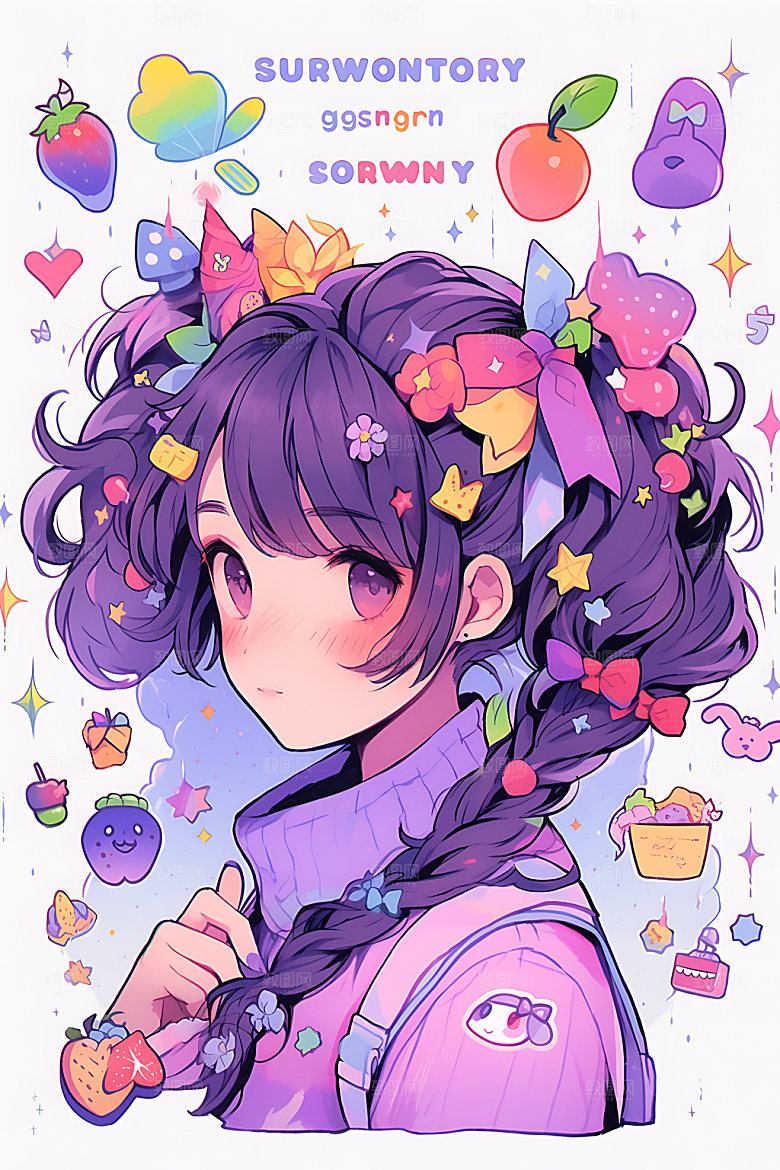 多巴胺女孩可爱甜美插画
