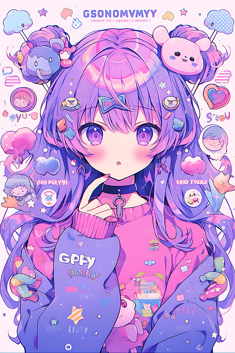 多巴胺女孩清新卡通插画