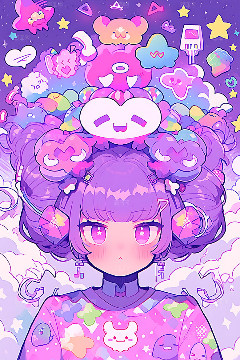 多巴胺女孩水彩手绘插画