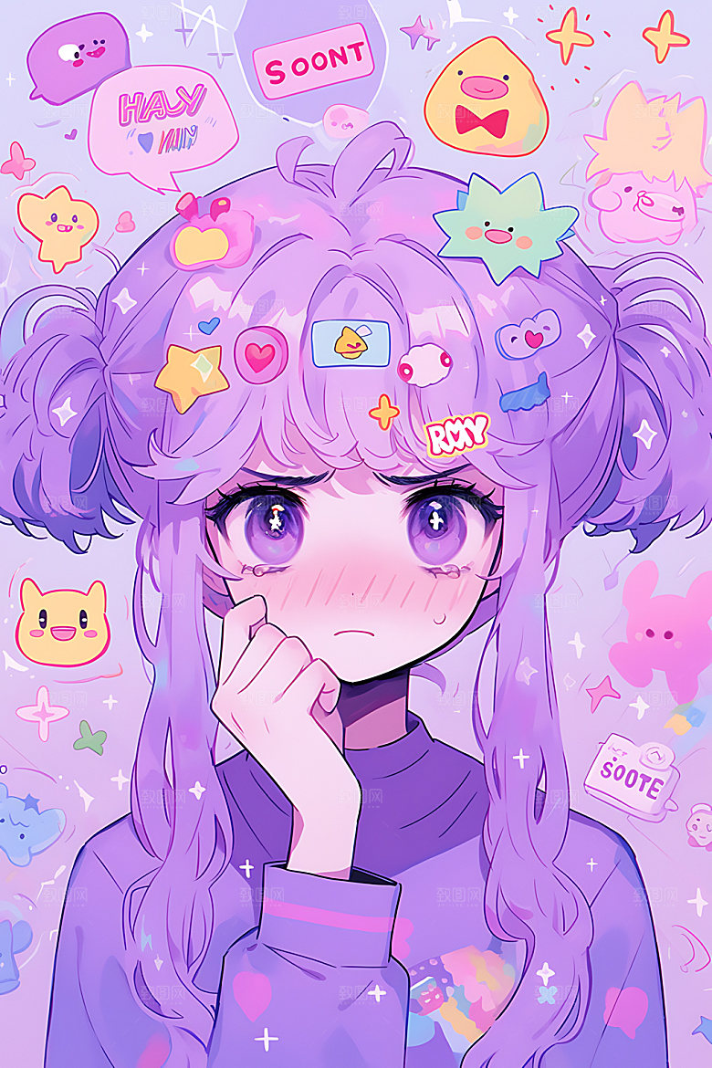 多巴胺女孩彩色手绘插画