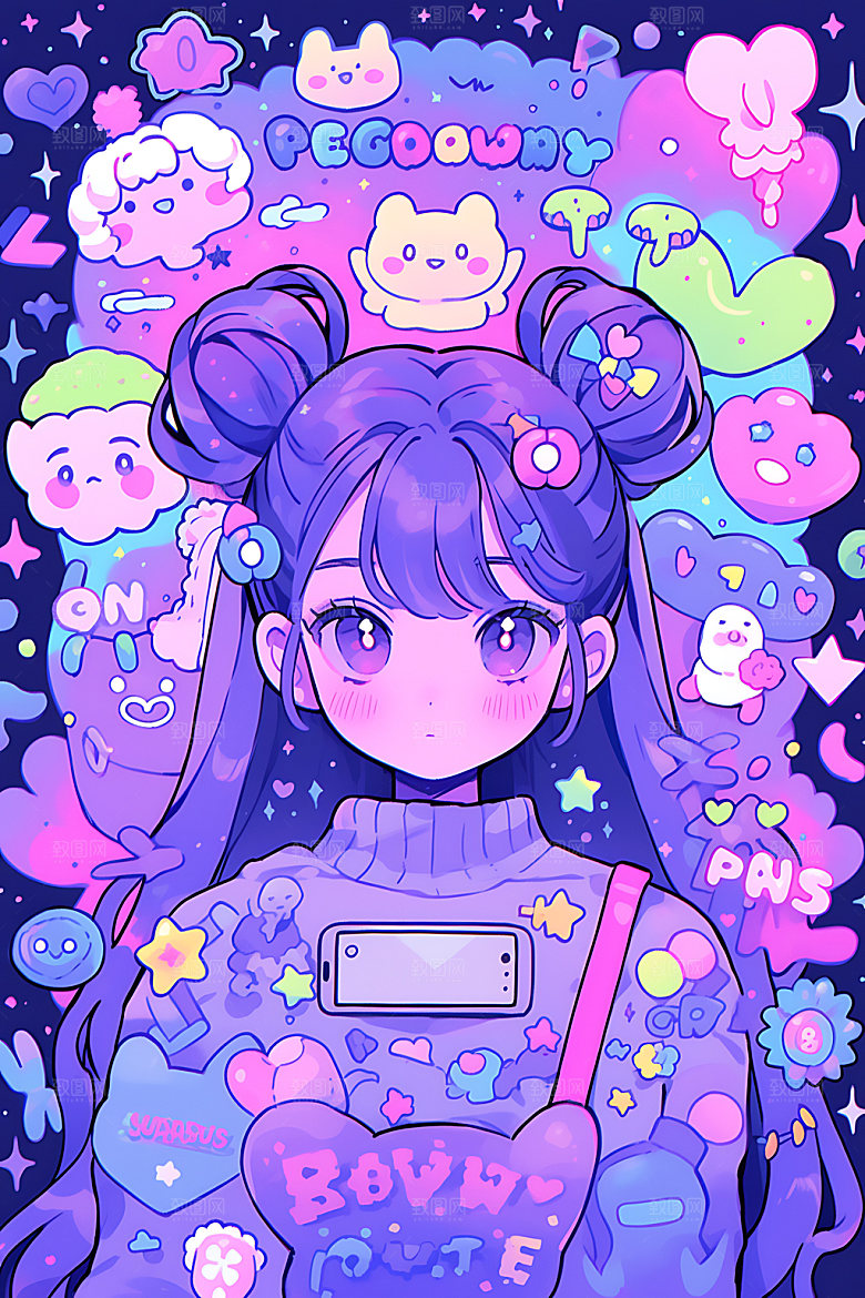 多巴胺女孩可爱水彩插画