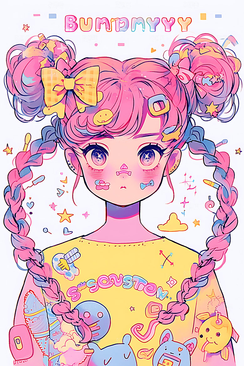 多巴胺女孩水彩卡通插画