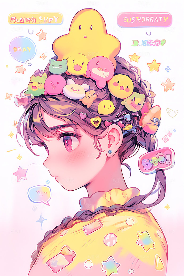 多巴胺女孩少女手绘插画