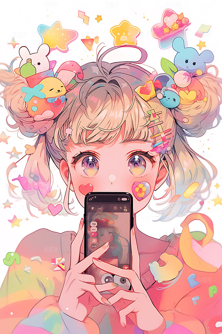 多巴胺女孩清新卡通插画