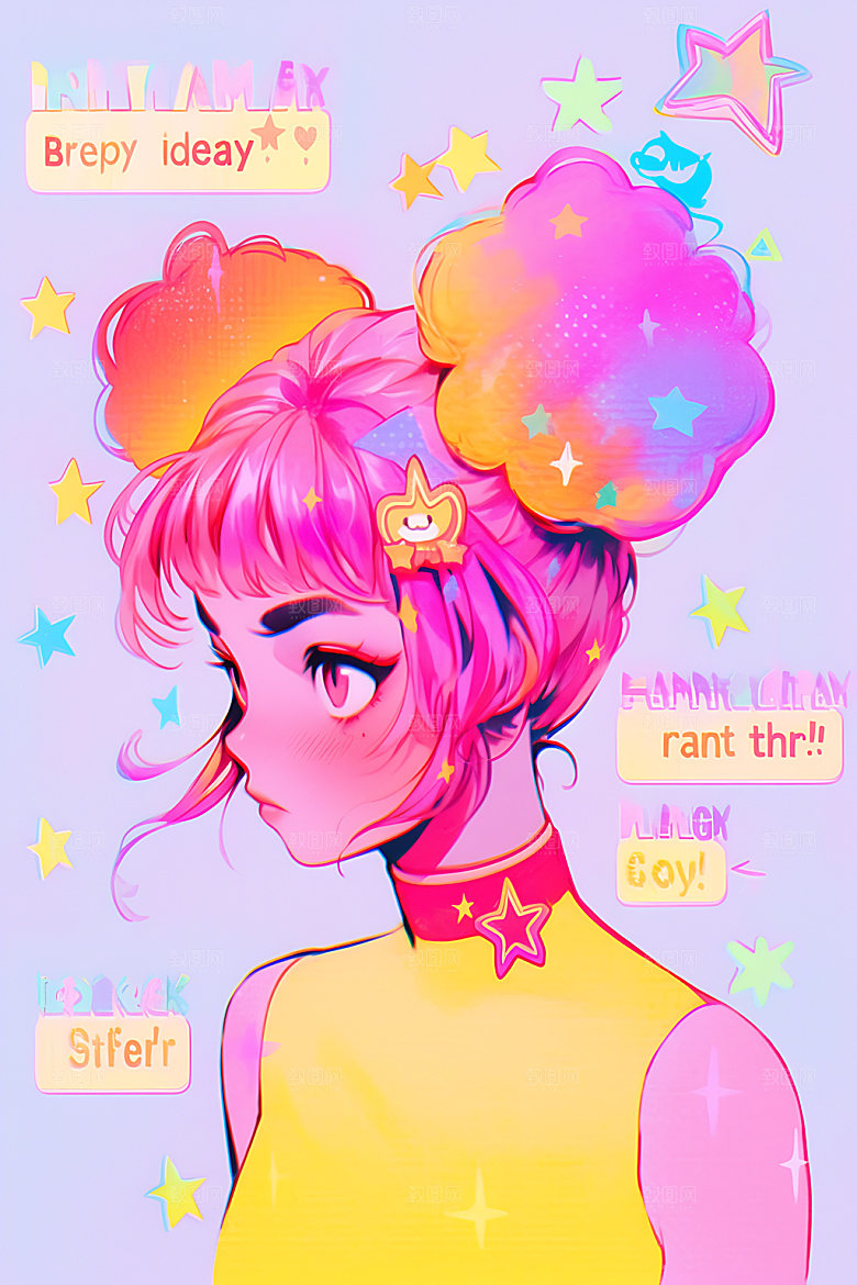 多巴胺女孩手绘少女插画