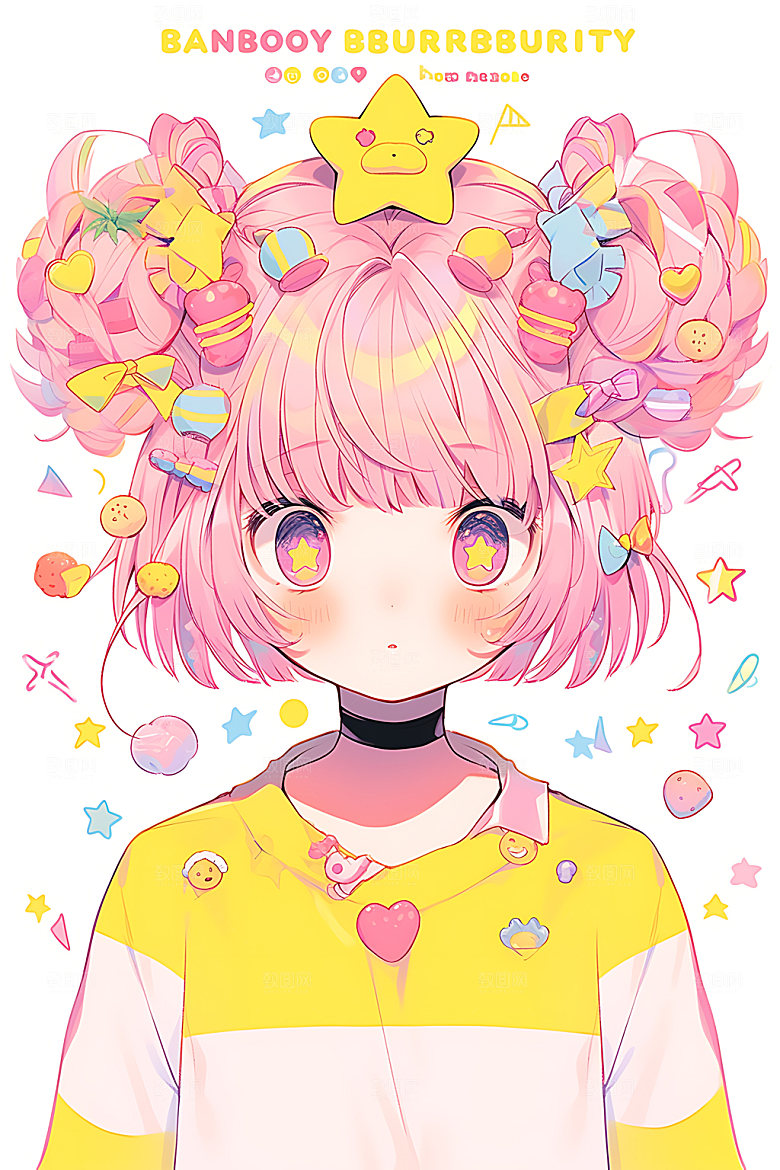 多巴胺女孩手绘扁平风插画