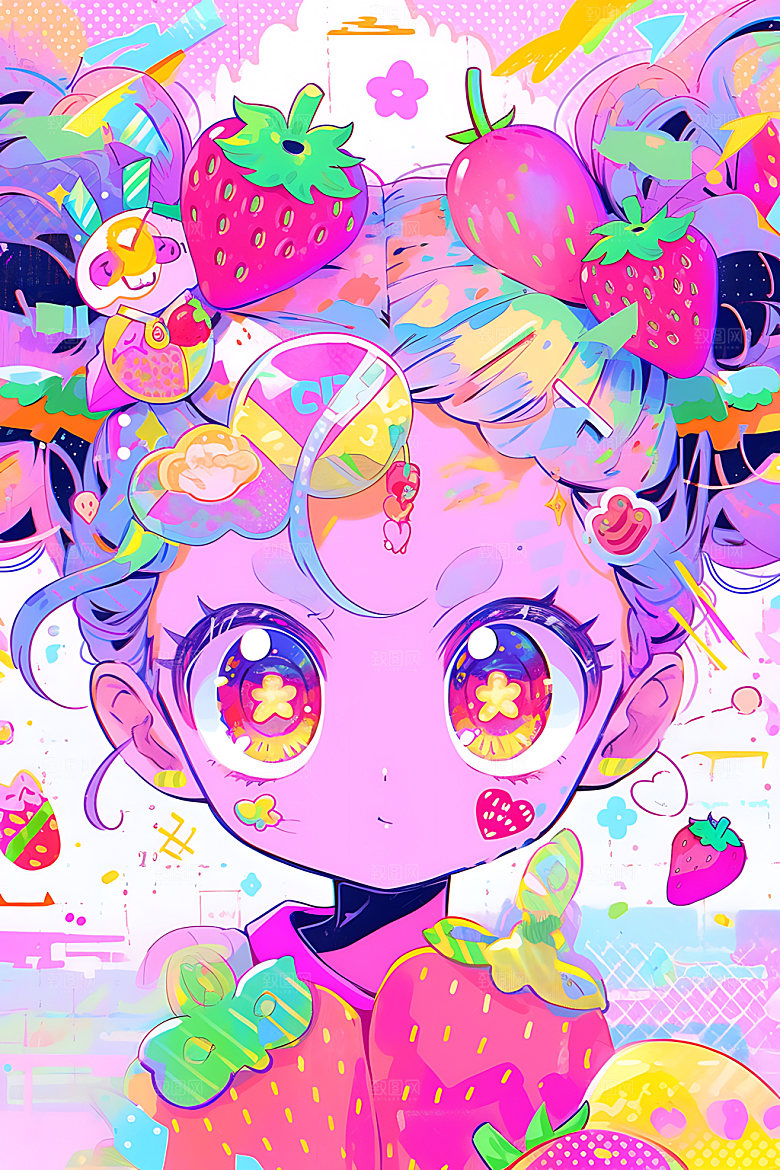 多巴胺女孩少女扁平风插画