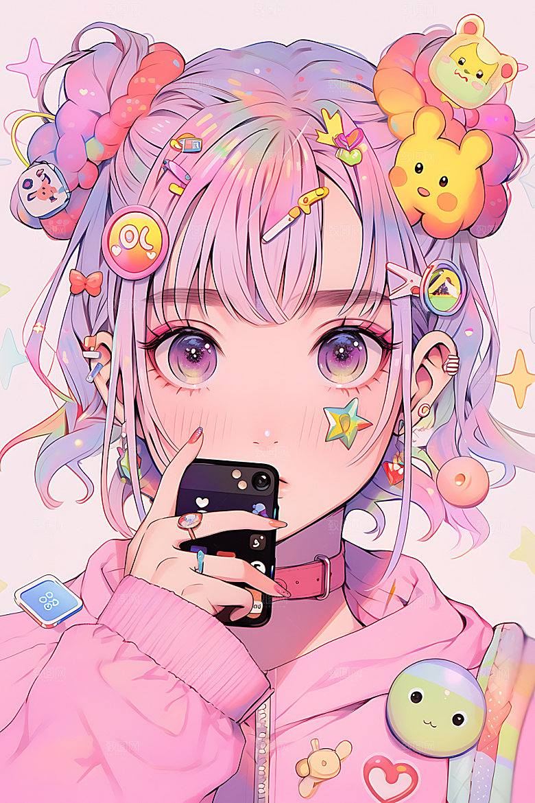 多巴胺女孩可爱水彩插画