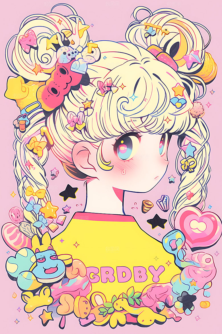 多巴胺女孩扁平风卡通插画