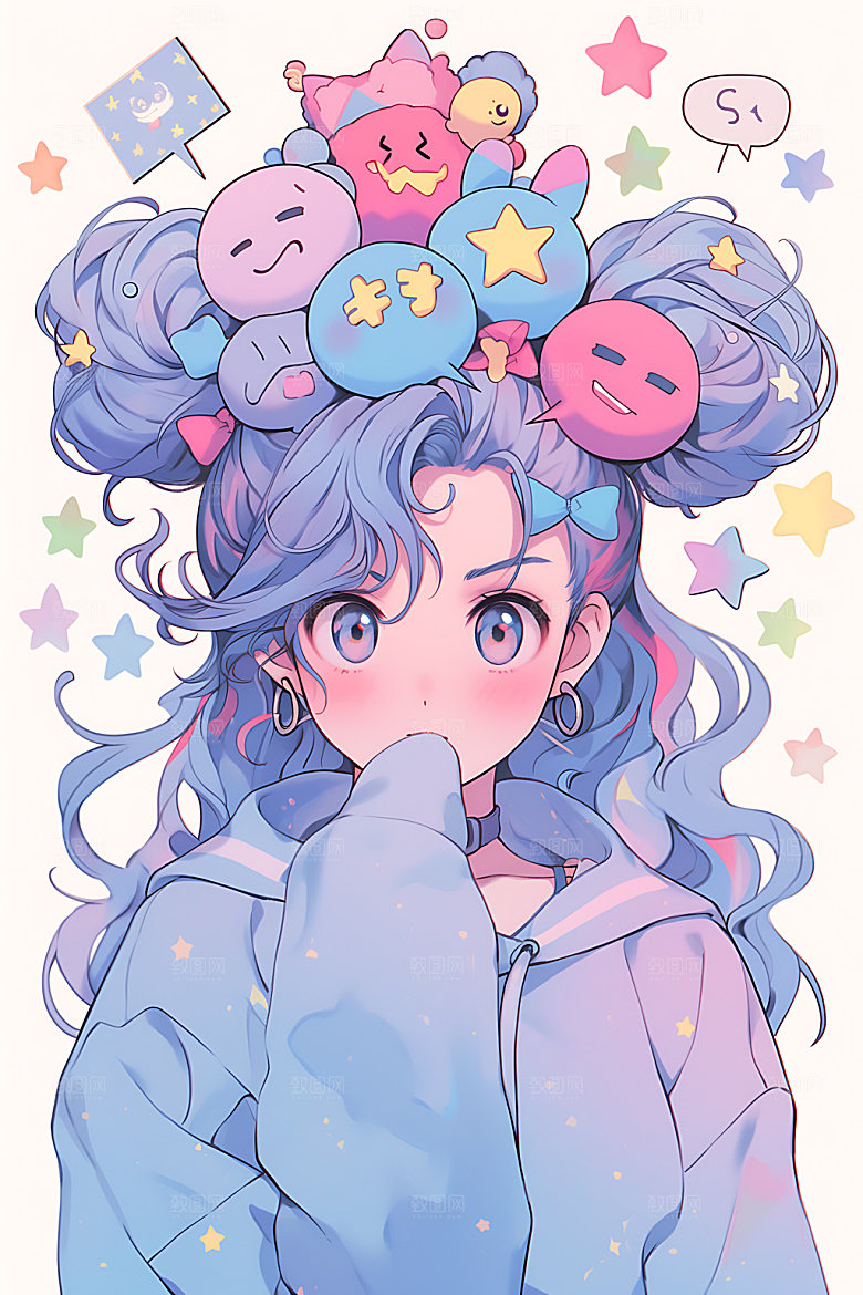 多巴胺女孩可爱水彩插画