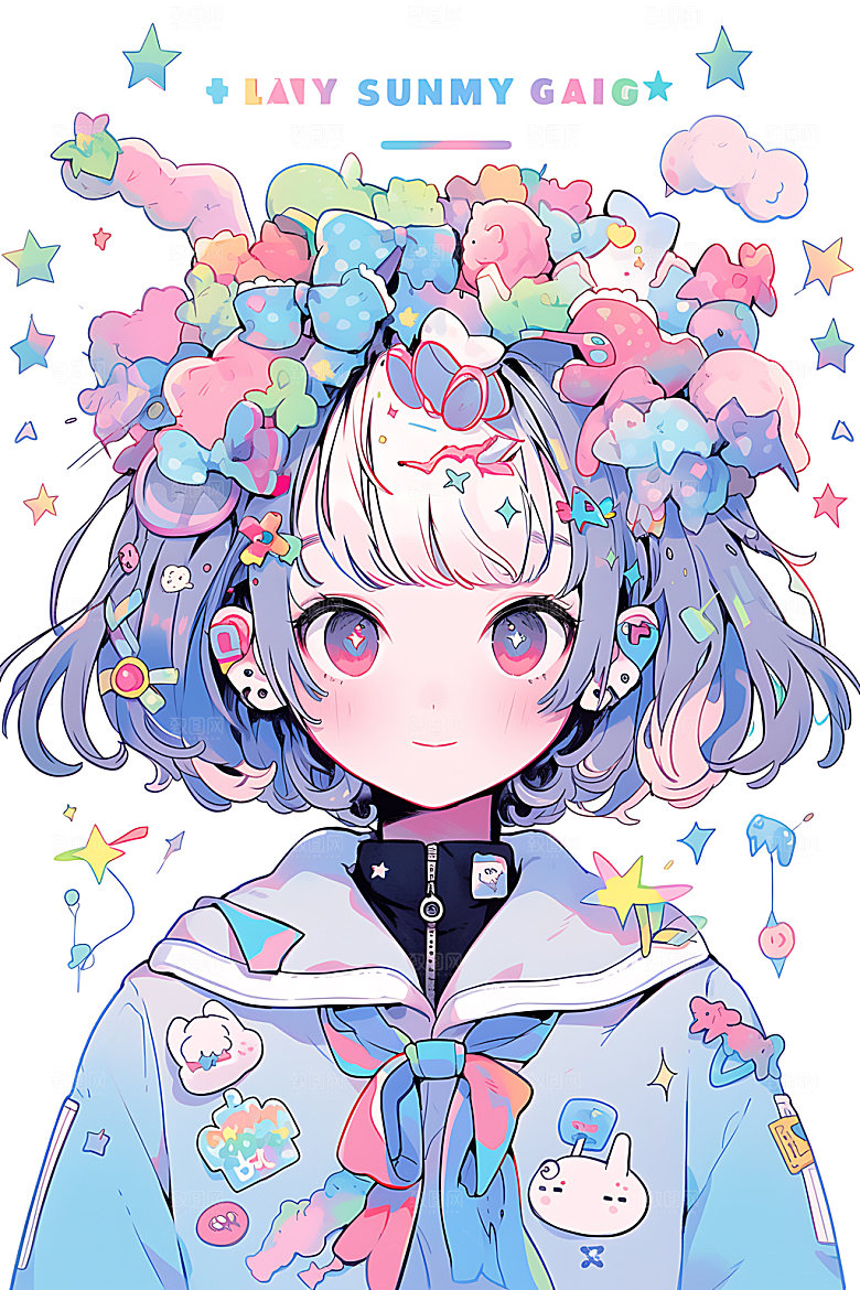 多巴胺女孩手绘清新插画