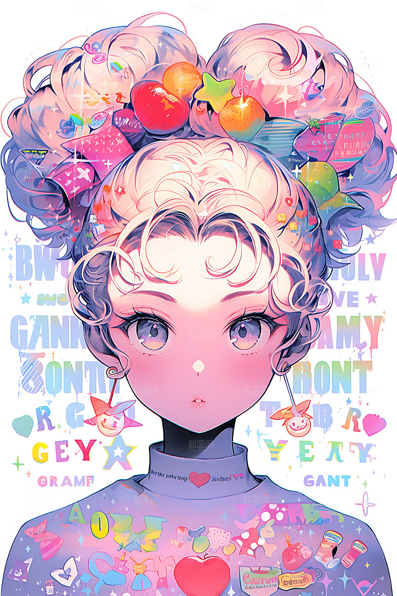 多巴胺女孩水彩少女插画