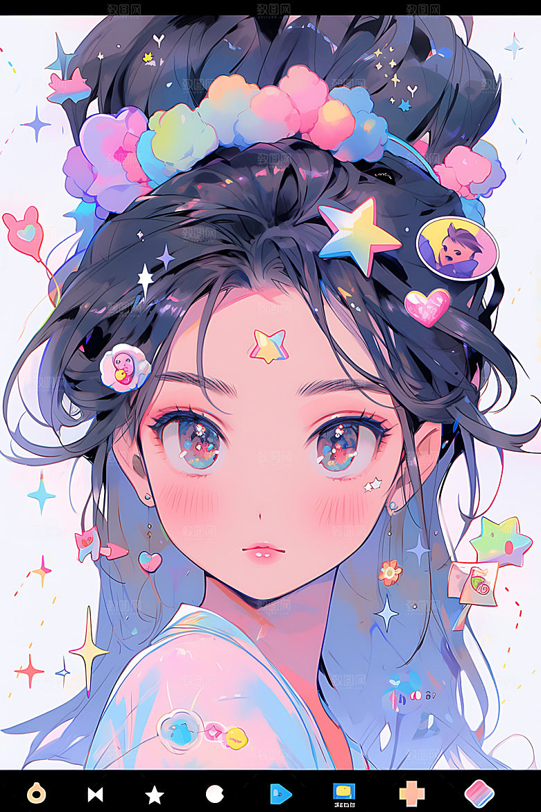 多巴胺女孩彩色手绘插画