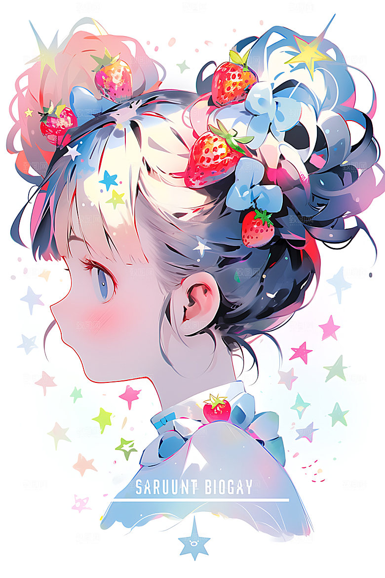多巴胺女孩水彩甜美插画