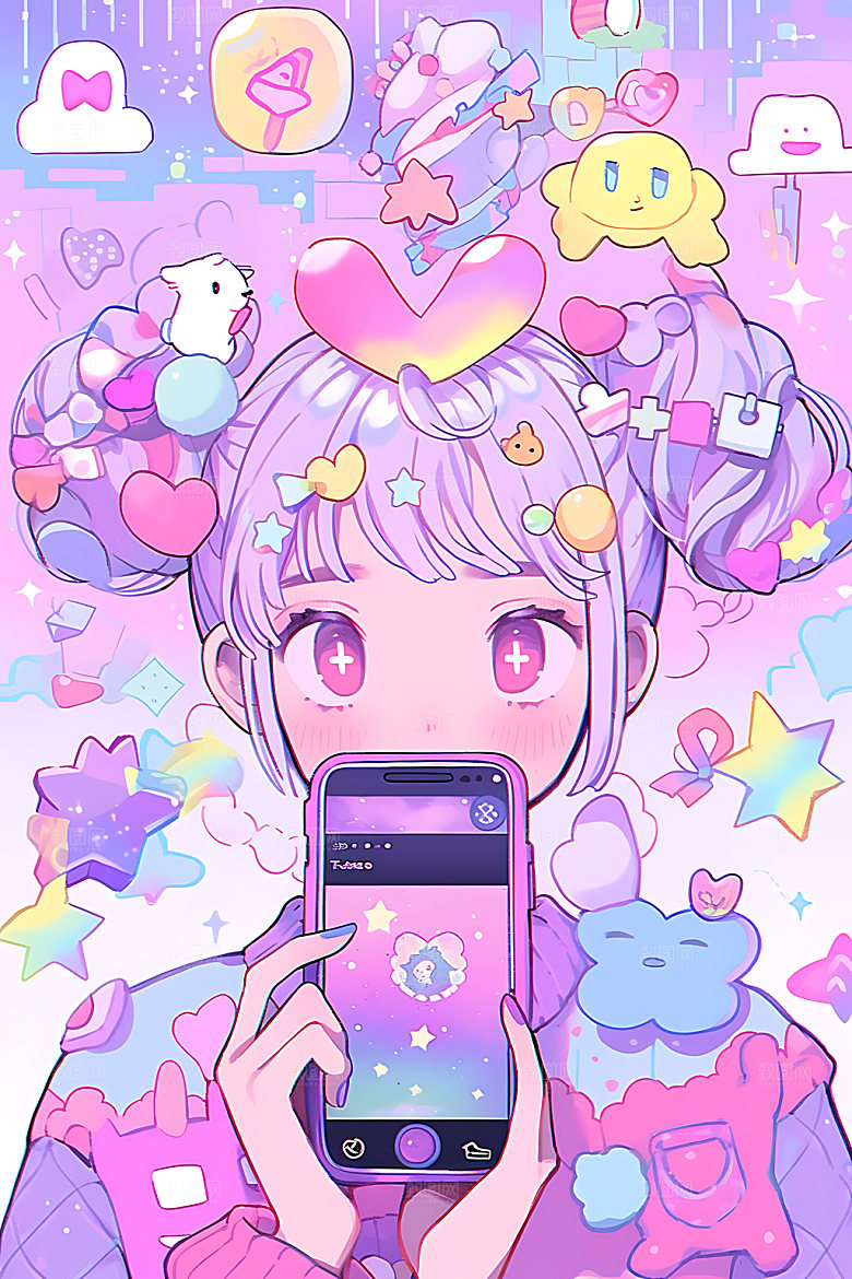 多巴胺女孩可爱水彩插画